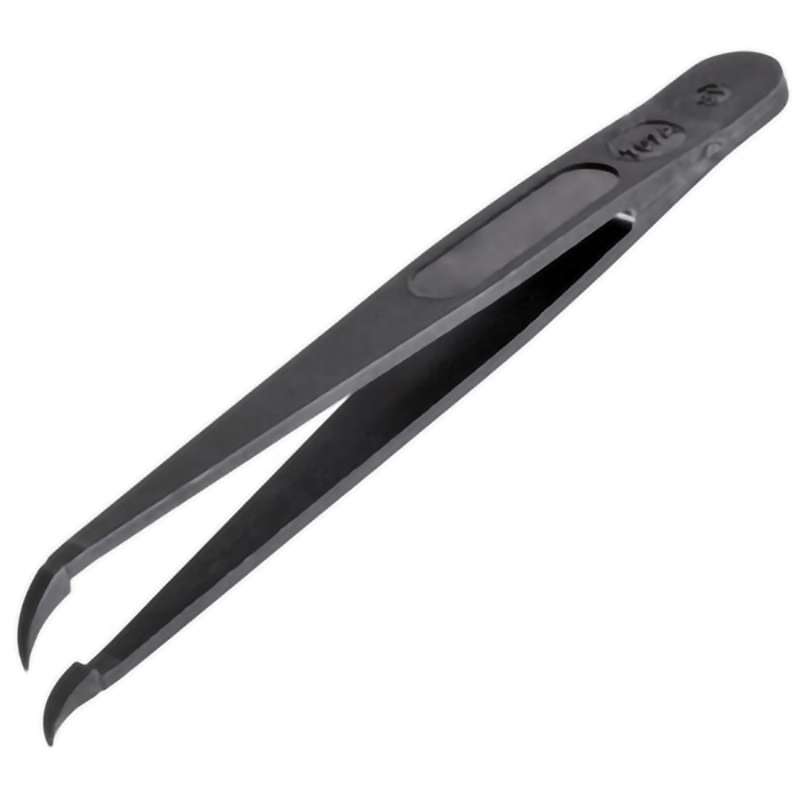 ESD Full Plastic Tweezers, Style 707A, PVDF plastic, curved, Fine, short, 4.5"